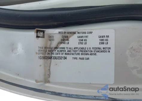 2003 Cadillac Deville Standard from USA, damaged, VIN 1G6KD54Y33U232134